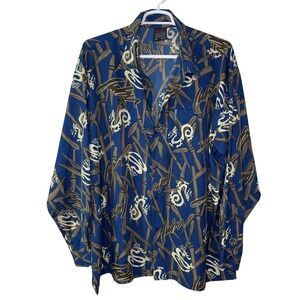 Vintage FUBU Y2K Men's 3X Button Down Shirt Dragon Bamboo Print Blue Streetwear